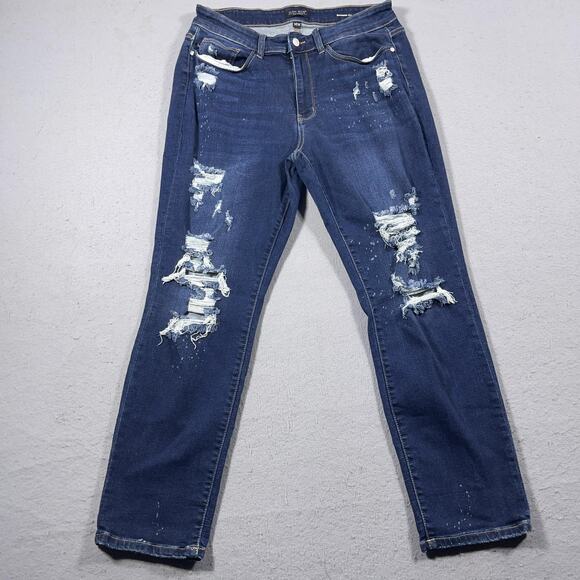 Judy Blue Jeans Womens 14W Blue Boyfriend Fit Distressed Ripped‎ Denim Stretch - Picture 1 of 11
